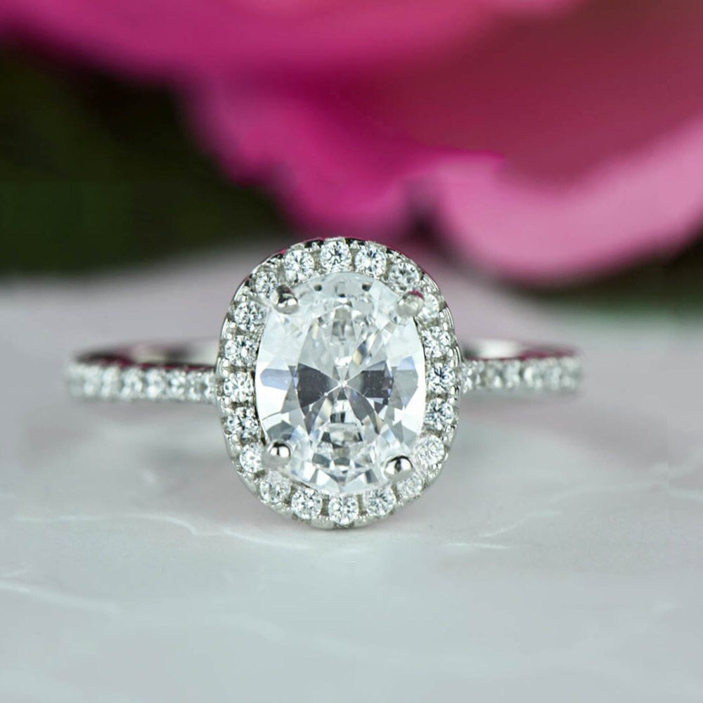 14k white gold engagement halo ring wedding - Picture 5 of 8